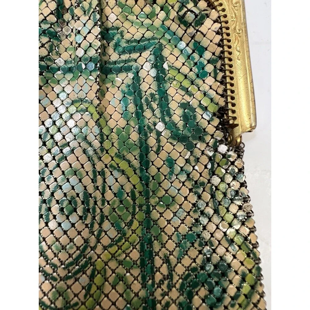 Antique Art Deco 1920's Whiting & Davis Enameled Mesh Flapper Purse Green Gold